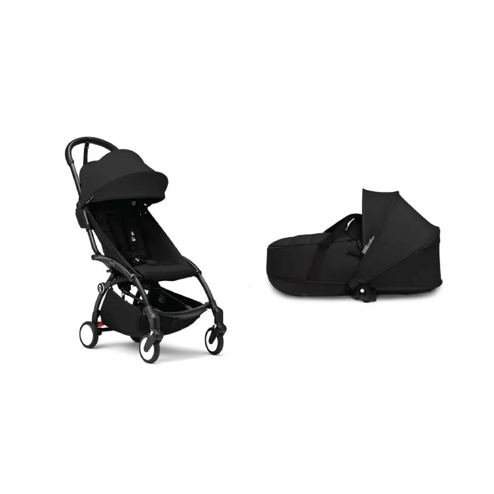 Stokke YOYO³ Complete Stroller Combo With Bassinet – Black Frame, Newborn Bassinet & 6 Months+ Color Pack – Flat Recline & Detatchable Bassinet & Comfortable Padded Seat, Foldable, Lightweight, Travel-Ready, Stroller for Baby from Newborn to 4 Years-black