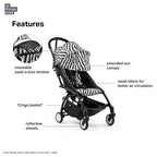 Stokke YOYO³ Stroller – Black Frame & 6 Months+ Color Pack – Lightweight, Compact, Foldable & Travel Friendly Stoller with Padded Seat & Canopy with Viewing Window, UPF 50 Months+ Sun Protection, Stroller for Babies from 6 Months to 4 Years-Zebra